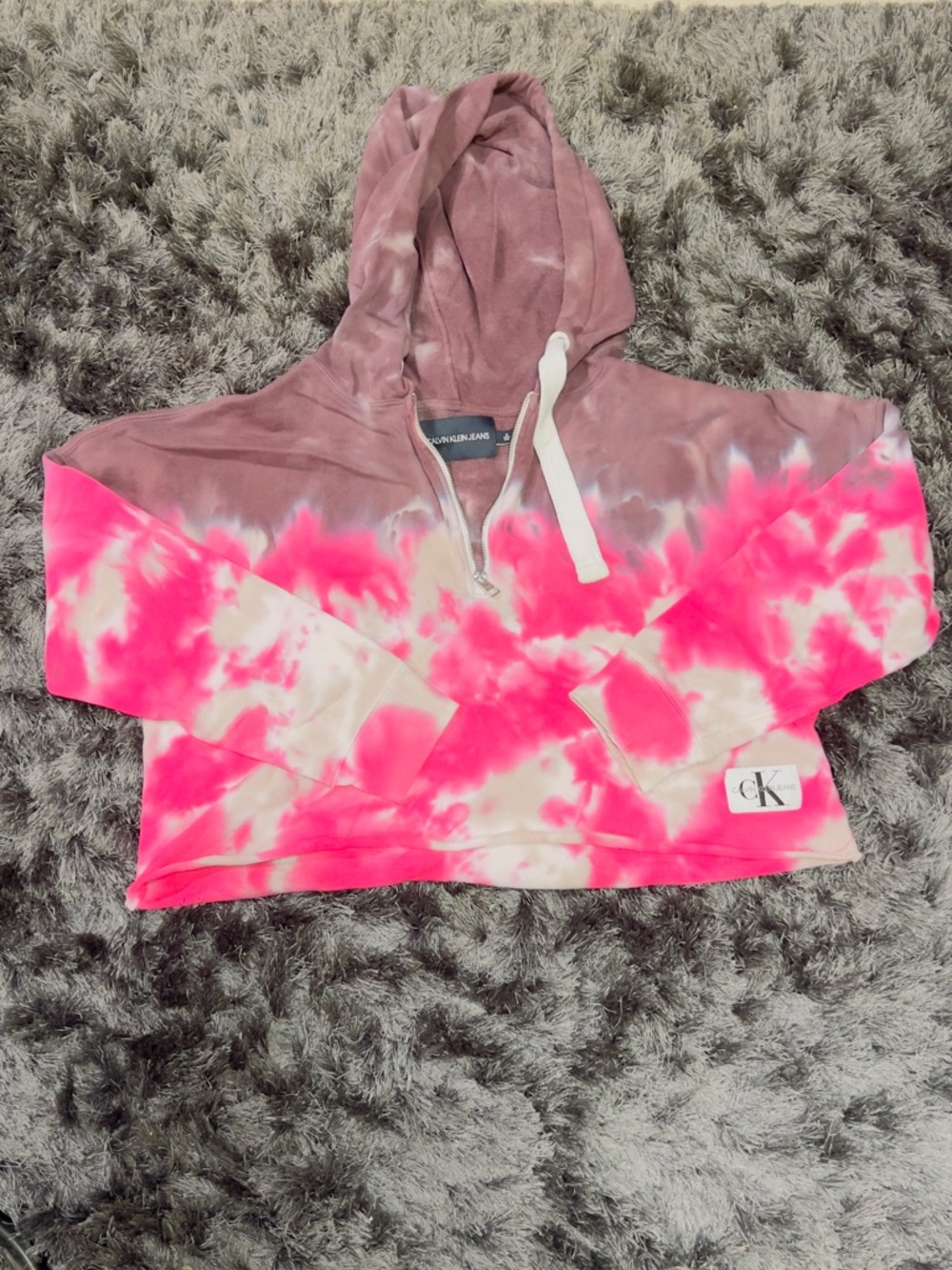 Calvin Klein Jeans Women's Tie-Dye Cropped Quarter-Zip Hoodie, Size M